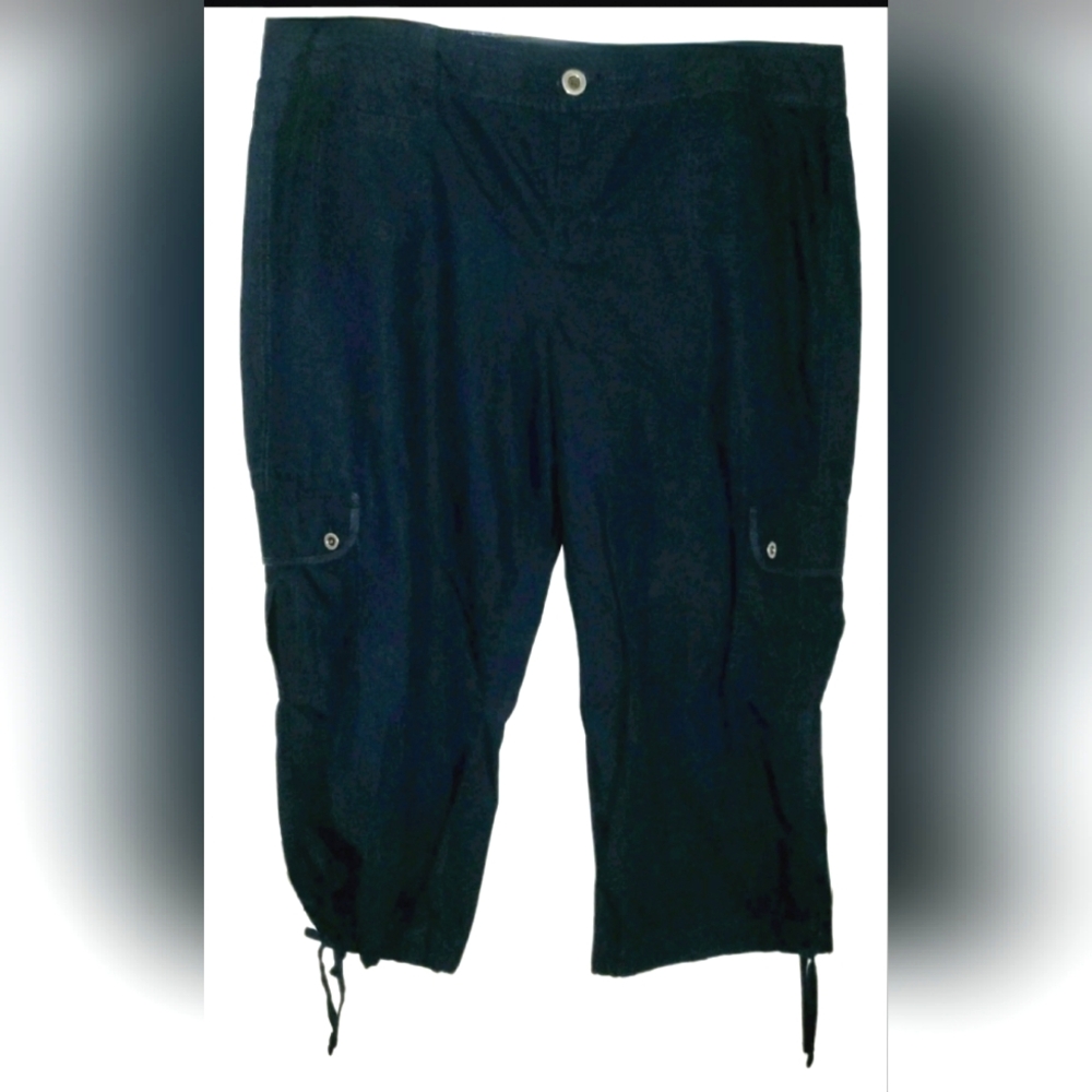 LN Tommy Hilfiger Womens Cargo Capri Pants Black Drawstring Hem Plus Size 18 XXL
